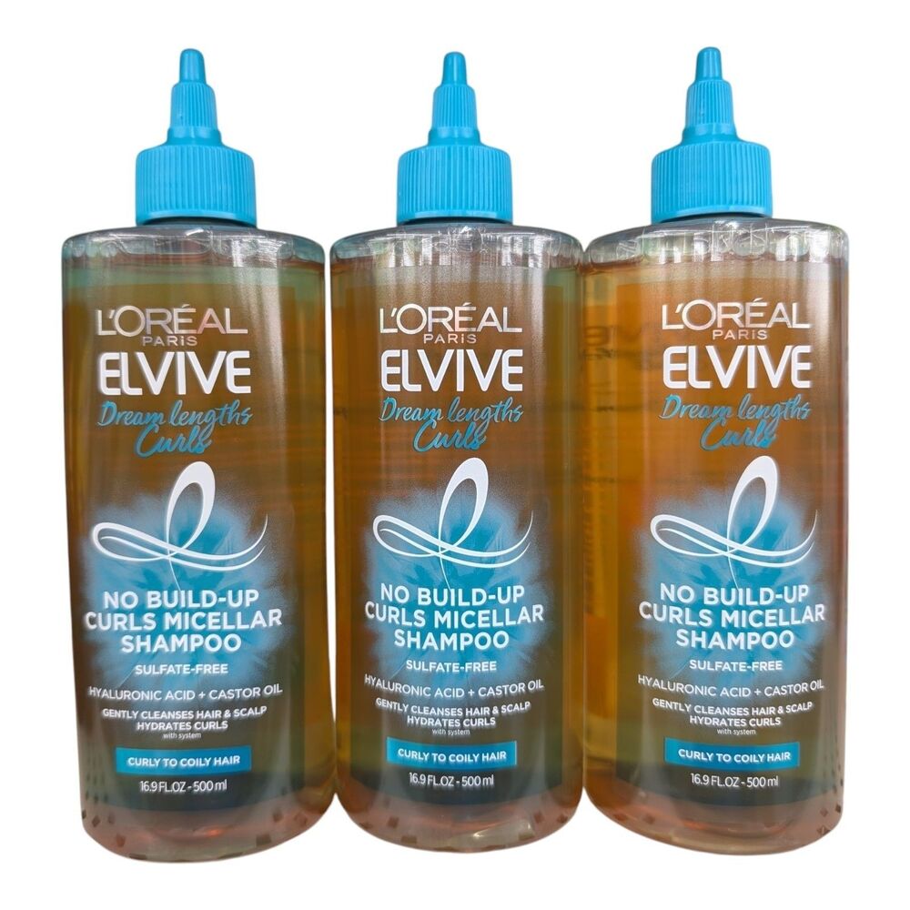 Lot of 3 L'Oreal Elvive Dream Lengths Curls Micellar Shampoo 16.9 oz...